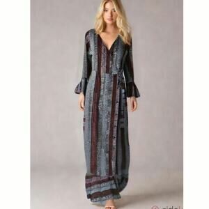 R Vivimos floral Geo maxi wrap dress sz 4/6 rose/gold/blk Boho festival unique